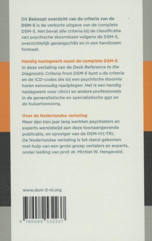 Achterkant van Beknopt overzicht van de criteria DSM-5