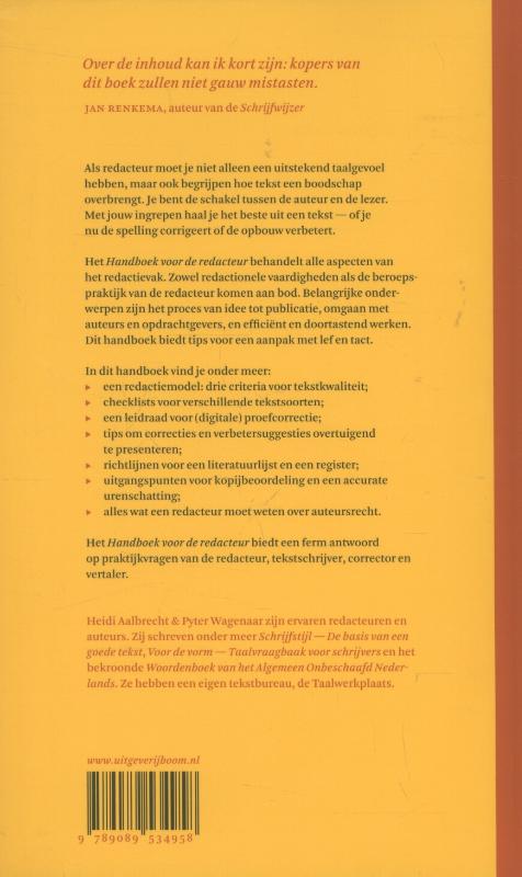Achterkant van Handboek voor de redacteur
