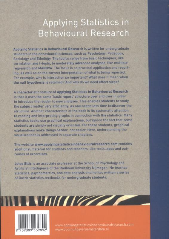 Achterkant van Applying statistics in behavioural research