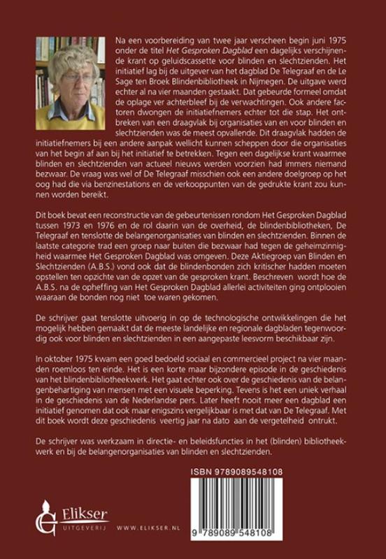 Achterkant van Het gesproken dagblad voor blinden en slechtzienden