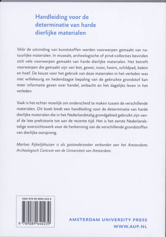 Achterkant van Handleiding voor de determinatie van harde dierlijke materialen