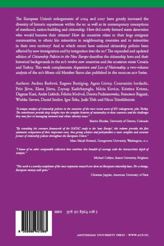 Achterkant van Citizenship policies in the New Europe
