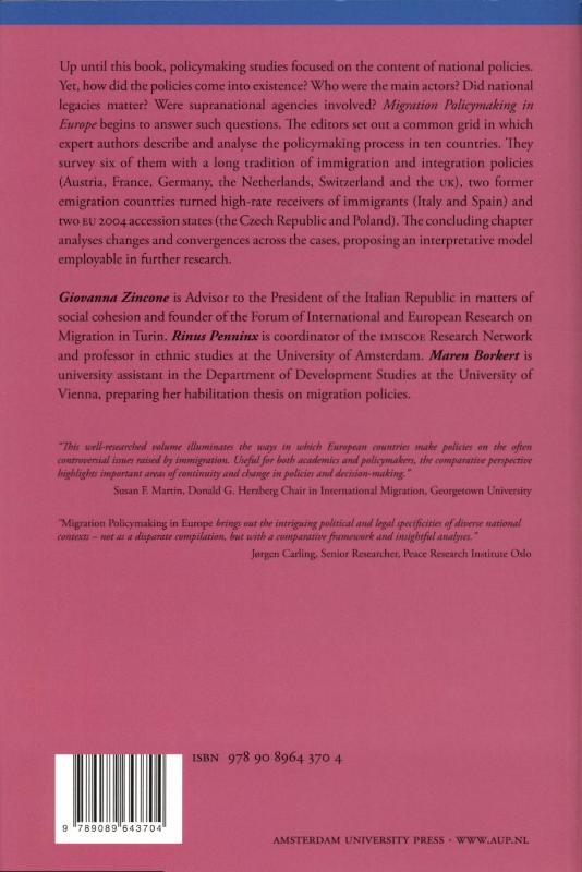 Achterkant van Migratory Policymaking in Europe