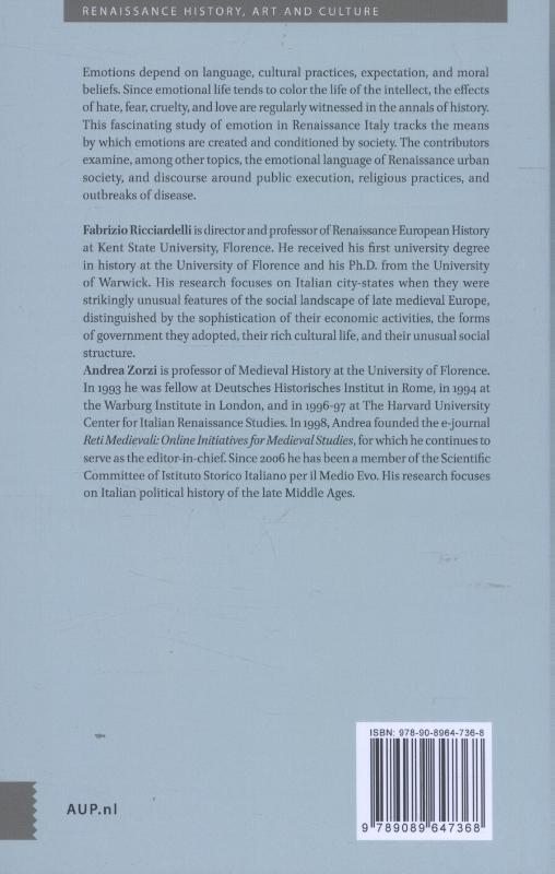 Achterkant van Emotions, passions, and power in renaissance Italy