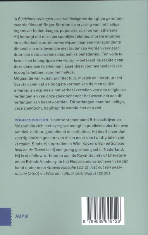 Achterkant van Eindeloos verlangen naar het heilige