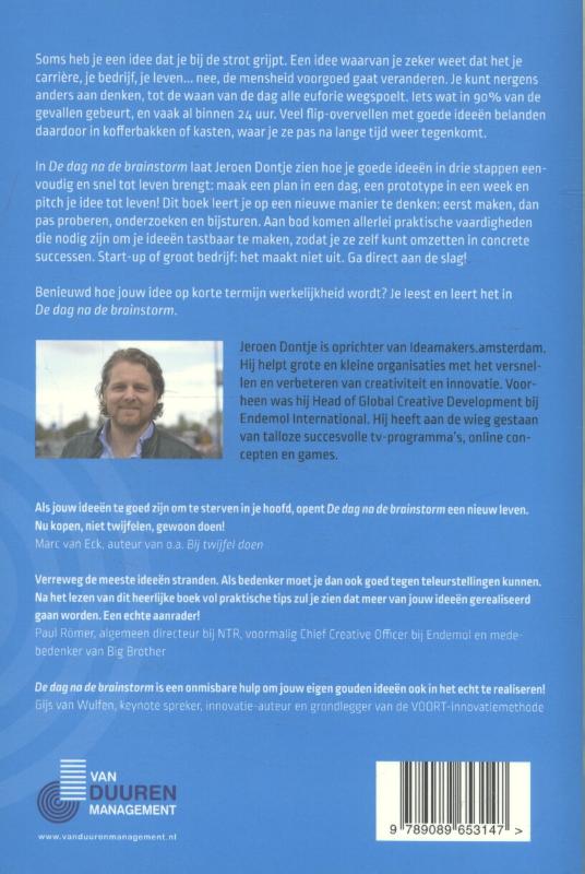 Achterkant van De dag na de brainstorm