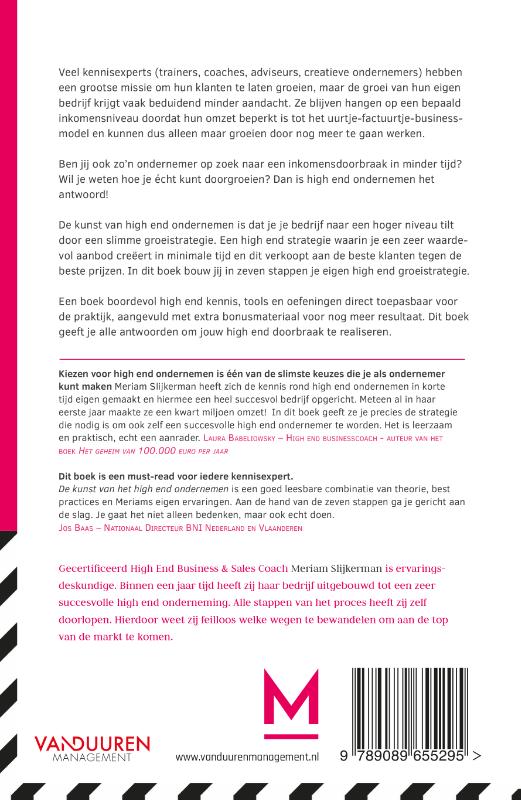 Achterkant van De kunst van high end ondernemen
