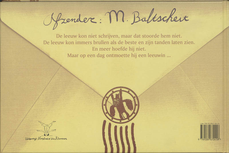 Achterkant van Het verhaal van de leeuw die niet kon schrijven