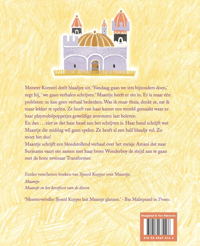 Achterkant van Maantje schrijft een boek