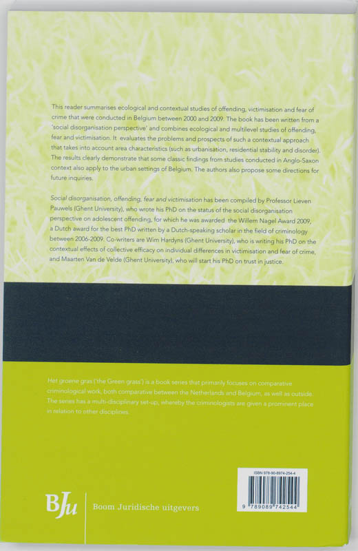 Achterkant van Social disorganisation, offending, fear and victimisation