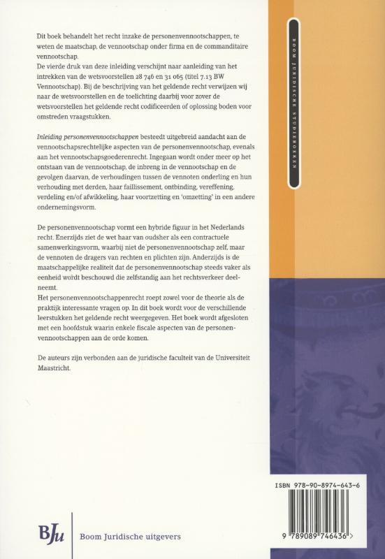 Achterkant van Inleiding personenvennootschappen