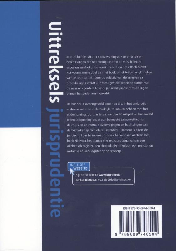Achterkant van Uittreksels jurisprudentie ondernemingsrecht