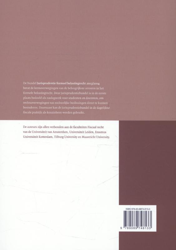 Achterkant van Jurisprudentie formeel belastingrecht 2013/2014