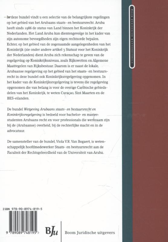 Achterkant van Wetgeving Arubaans staats- en bestuursrecht en Koninkrijksregelgeving