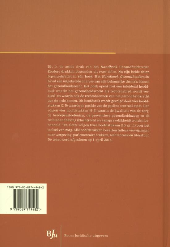 Achterkant van Handboek gezondheidsrecht