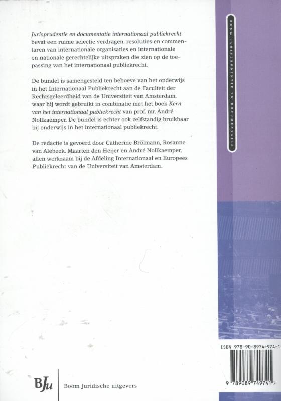 Achterkant van Jurisprudentie en documentatie internationaal publiekrecht