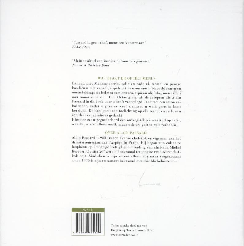Achterkant van Recepten van Alain Passard