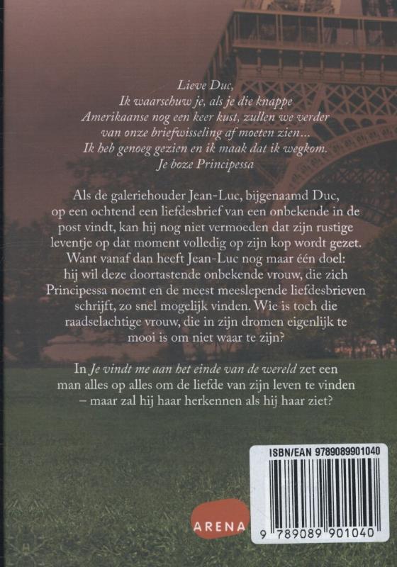 Achterkant van Je vindt me aan het einde van de wereld