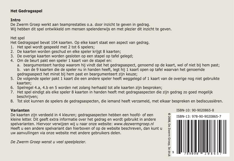 Achterkant van Het Gedragsspel