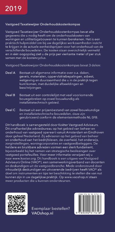 Achterkant van Vastgoed Taxatiewijzer Onderhoudskostenkompas 2019