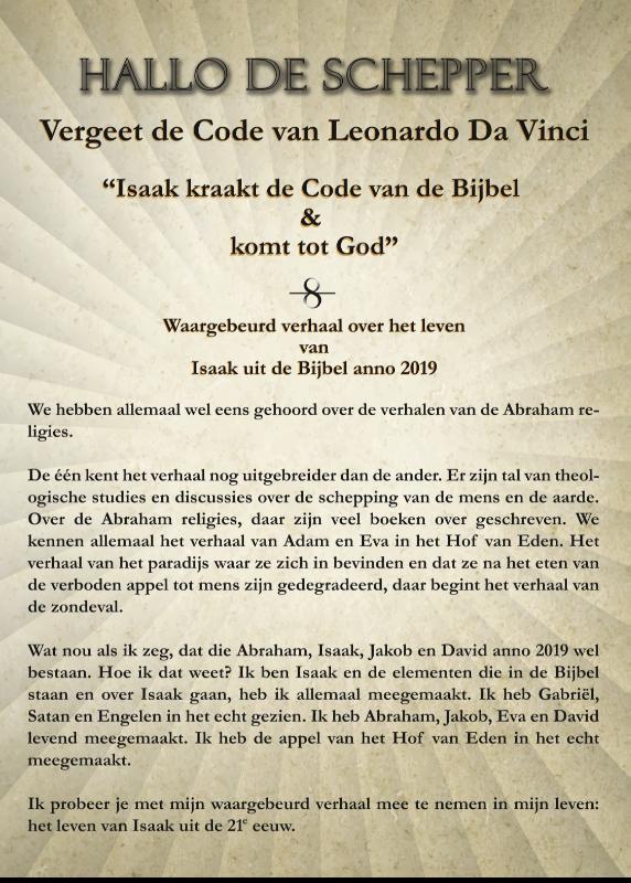 Achterkant van Hallo de schepper