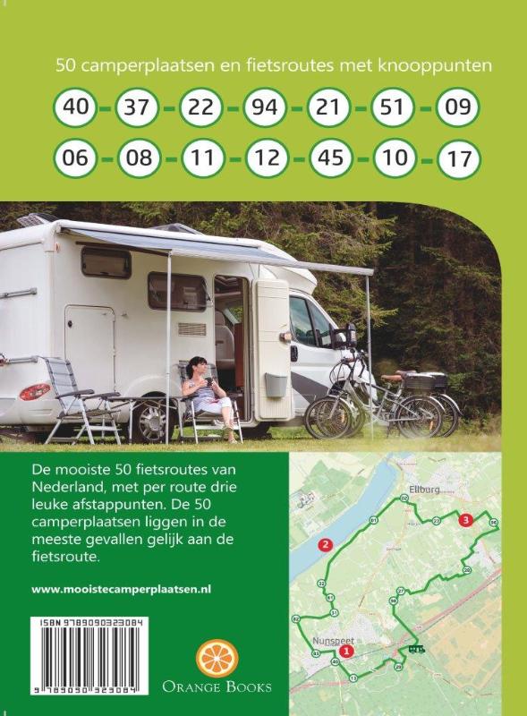 Achterkant van 50 camperplaatsen & fietsroutes in Nederland