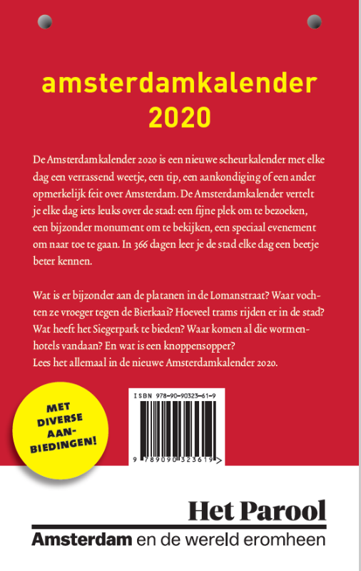 Achterkant van Amsterdamkalender 2020