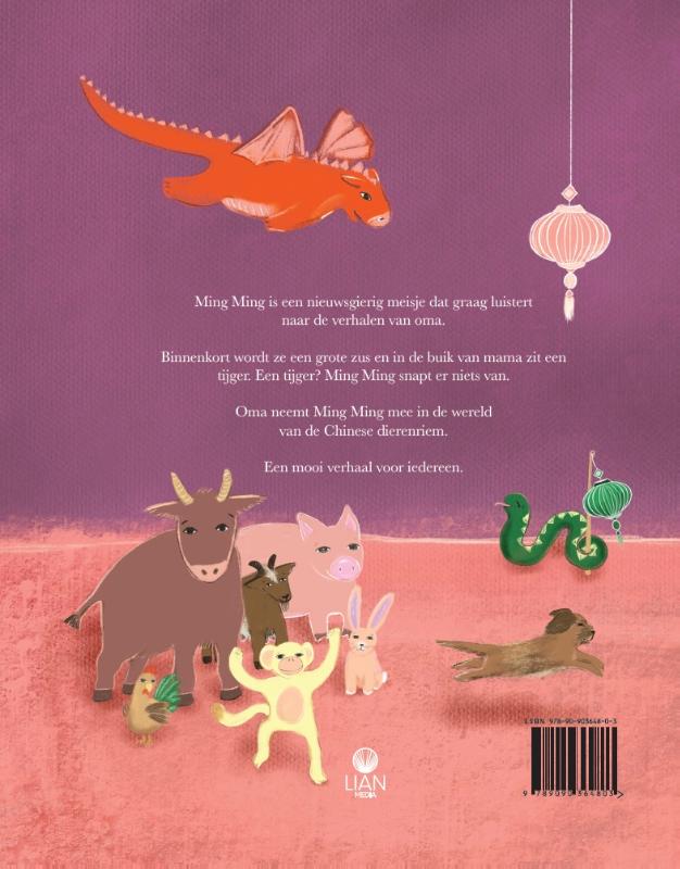 Achterkant van Ming Ming en het verhaal van de Chinese dierenriem