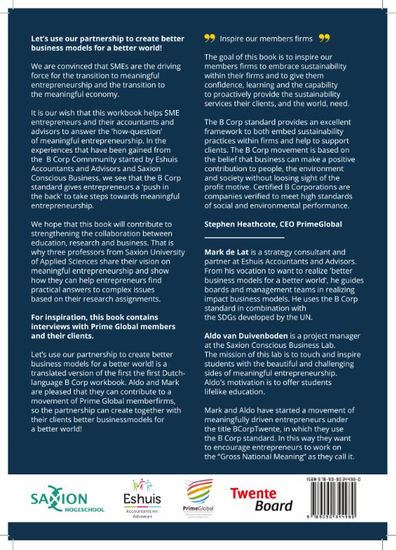 Achterkant van Primeglobal - B Corp Workbook