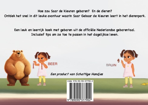 Achterkant van Saar Gebaar leert de kleuren in het dierenpark.