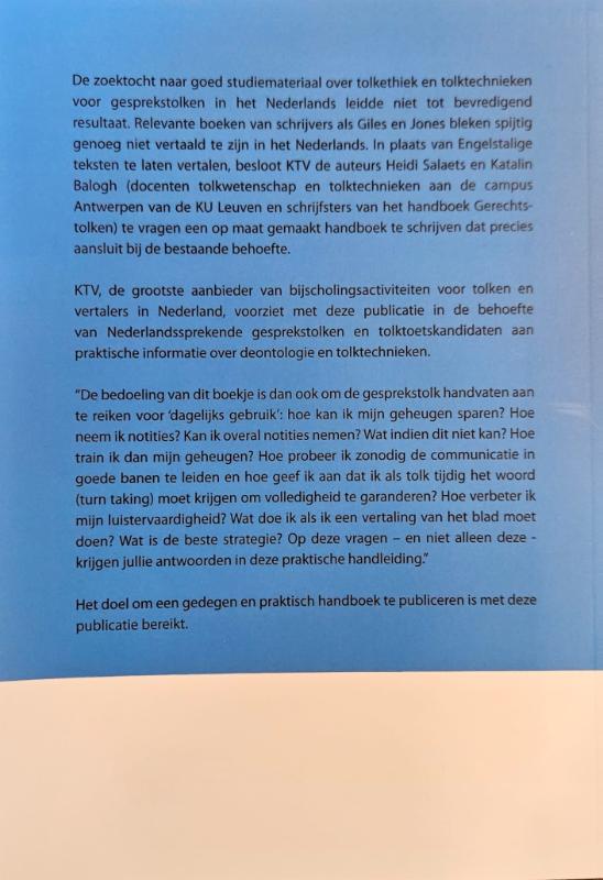 Achterkant van Tolktechnieken en deontologie