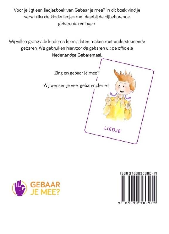 Achterkant van Liedjes met ondersteunende gebaren