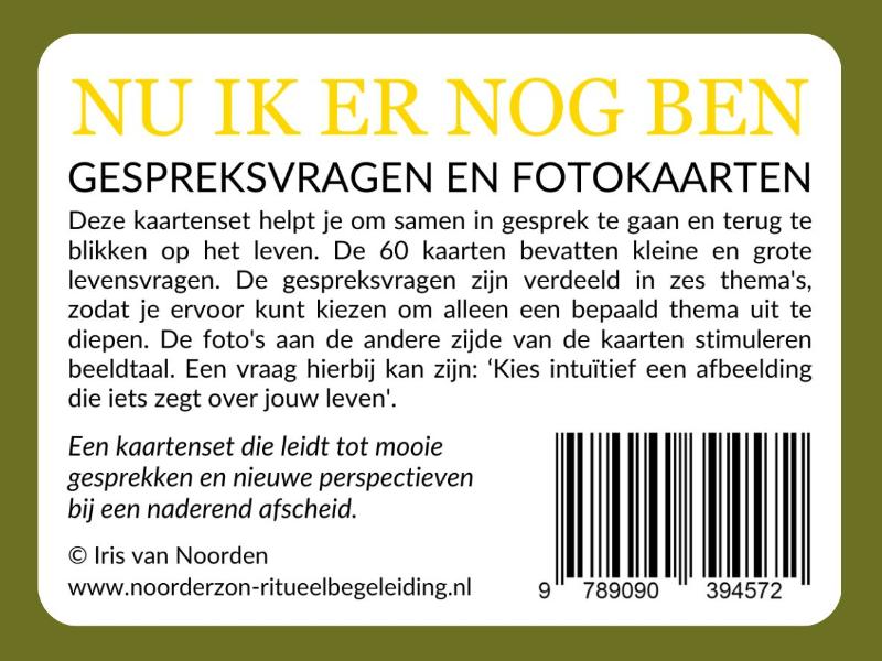 Achterkant van Nu ik er nog ben - kaartenset