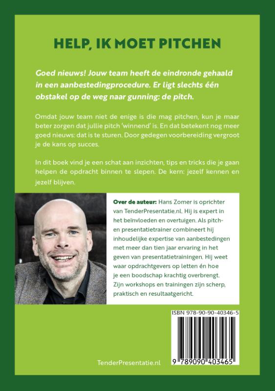 Achterkant van Help, ik moet pitchen