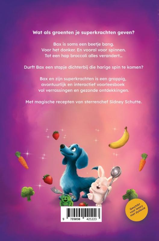Achterkant van Bax en zijn superkrachten