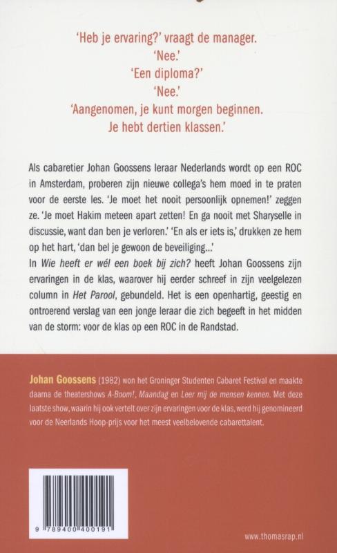 Achterkant van Wie heeft er wél een boek bij zich?