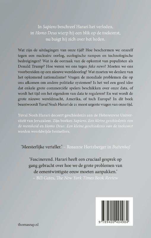 Achterkant van 21 lessen voor de 21ste eeuw