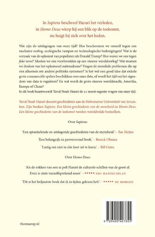 Achterkant van 21 lessen voor de 21ste eeuw