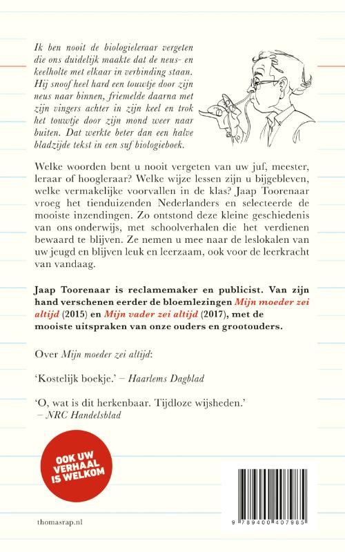 Achterkant van Mijn leraar vertelde eens