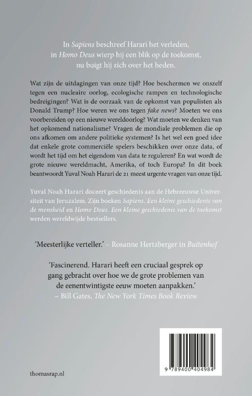 Achterkant van 21 lessen voor de 21ste eeuw