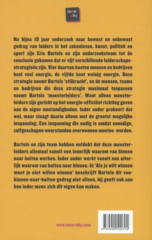 Achterkant van Als je wilt winnen moet je niet willen winnen
