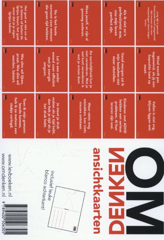 Achterkant van Omdenken - ansichtkaarten