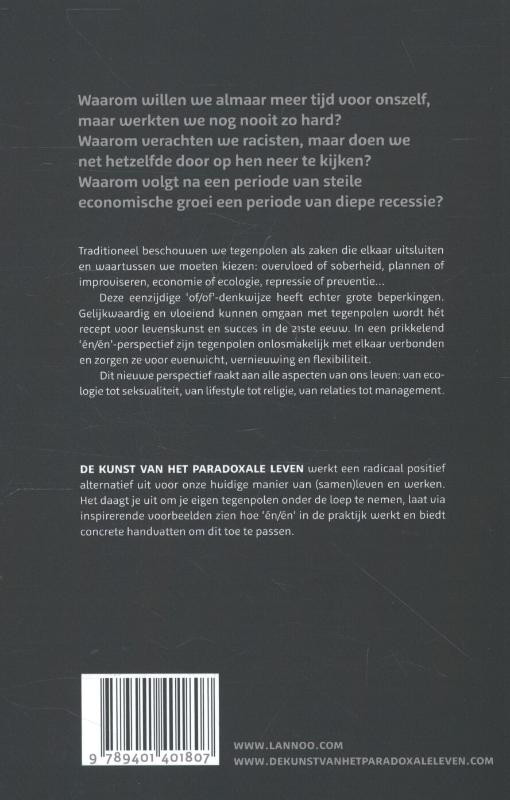 Achterkant van De kunst van het paradoxale leven