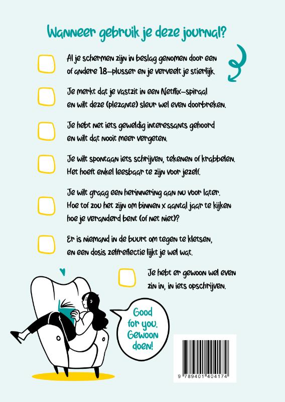 Achterkant van My mood journal. Invulboek voor tieners.