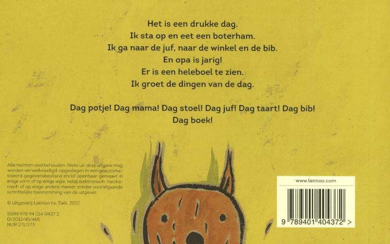 Achterkant van Dag boek, dag zon, dag koek