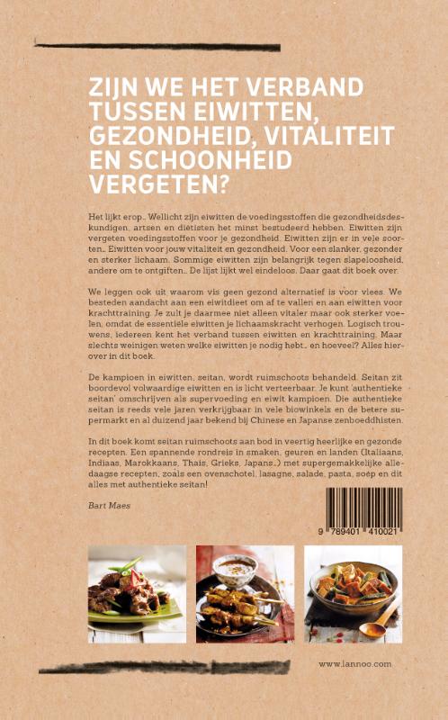 Achterkant van Gezond en gelukkig met eiwitten; Authentic seitan