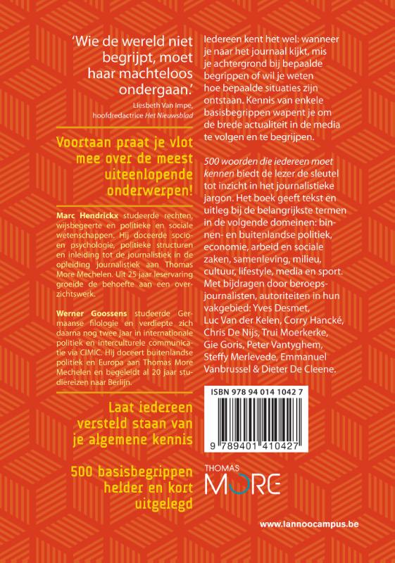 Achterkant van 500 woorden die iedereen moet kennen om de actualiteit te begrijpen