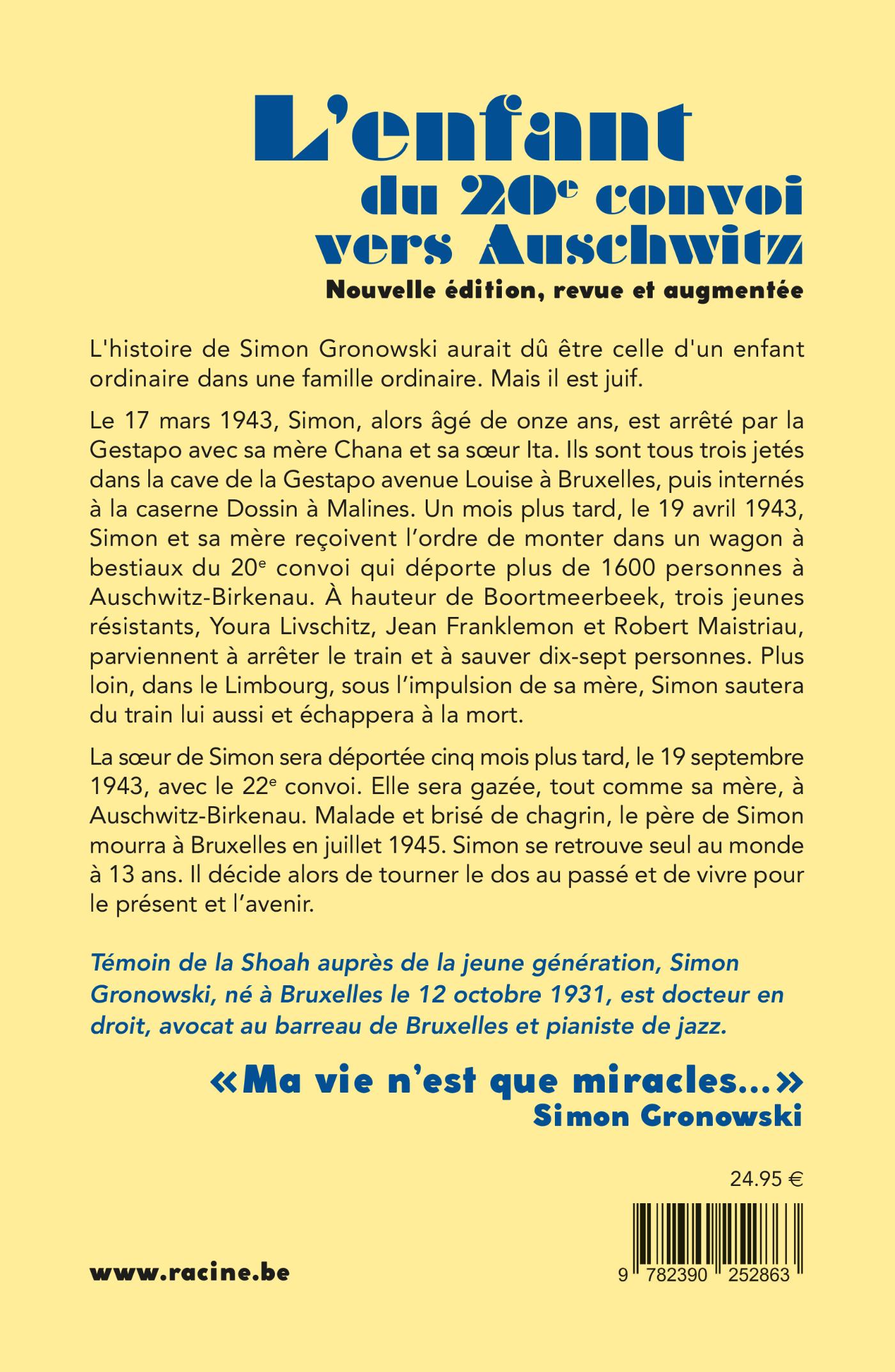 Achterkant van L'enfant du 20e convoi vers Auschwitz
