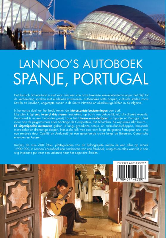Achterkant van Lannoo's autoboek Spanje/Portugal