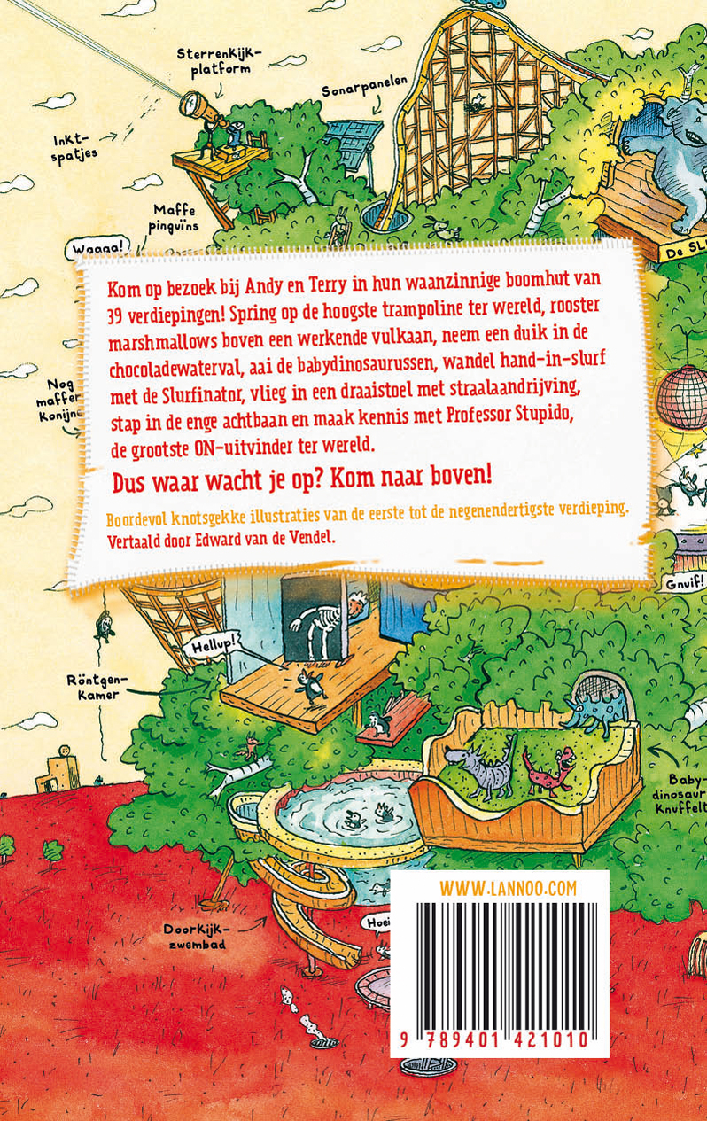 Achterkant van De waanzinnige boomhut van 39 verdiepingen